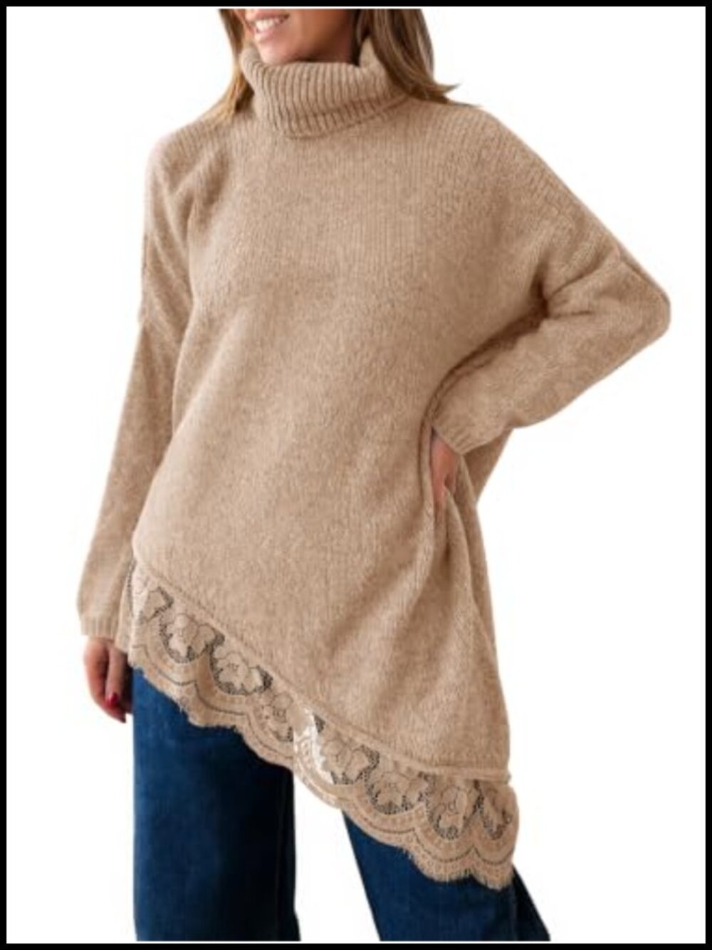 Oversized Turtleneck Sweater Batwing Sleeve Tunic Top Women